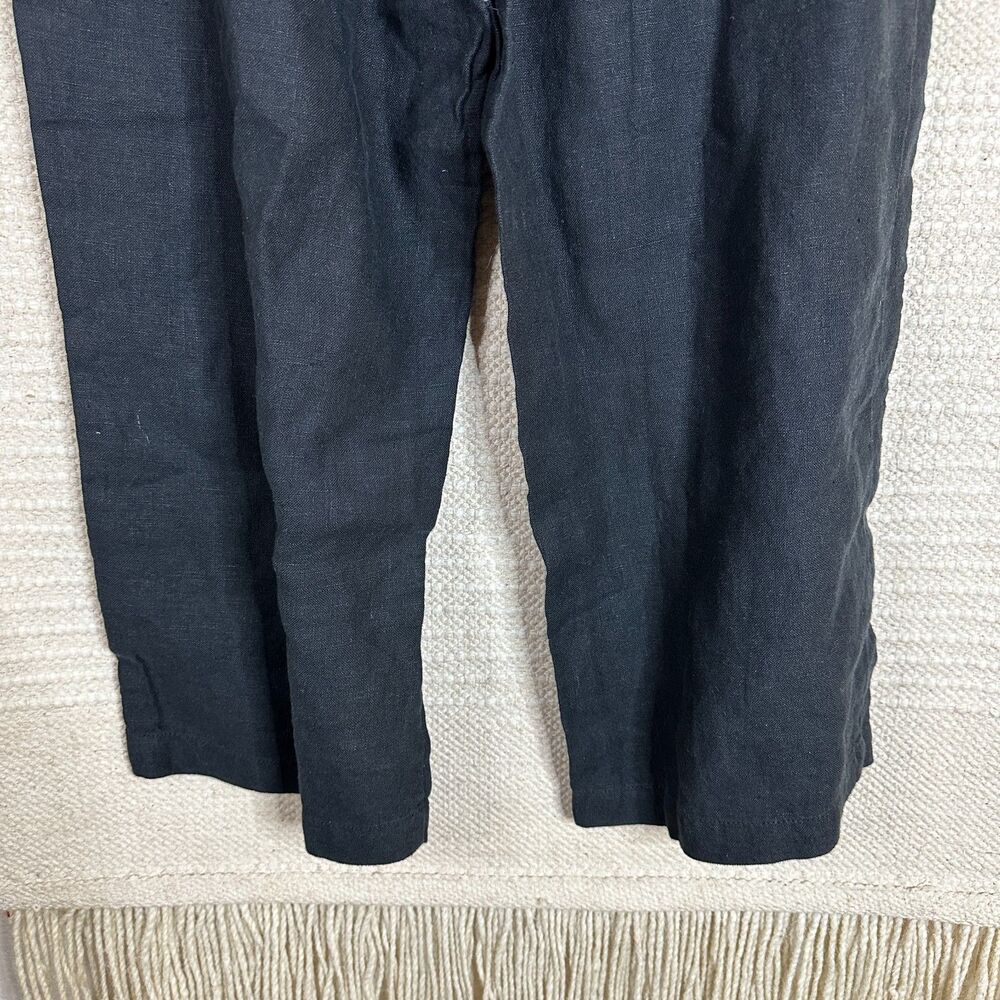 EILEEN FISHER black high rise wide leg linen crop pants L - Picture 6 of 7